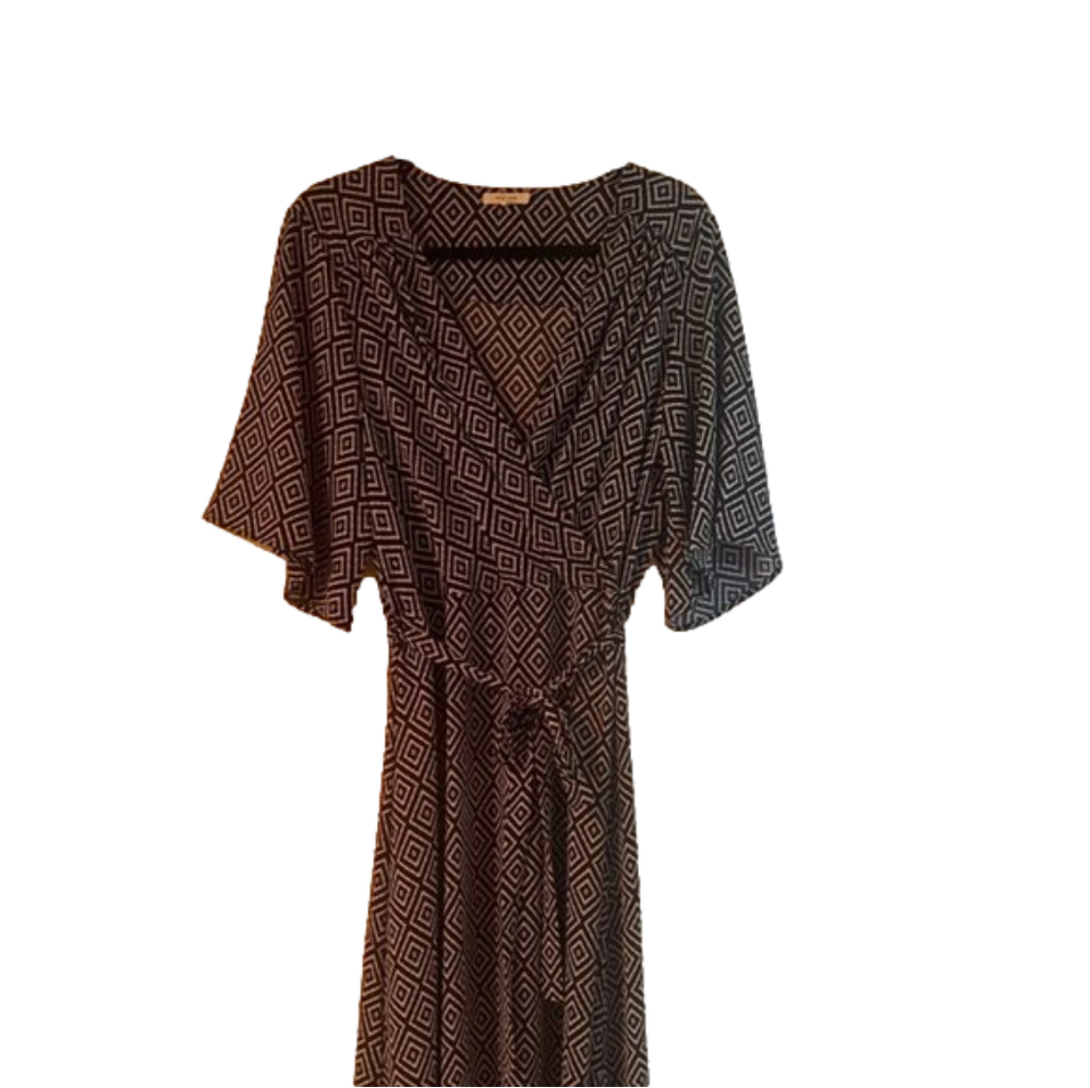 PLEIONE Brand Size large Black and White Geometric Wrap Maxi Dress